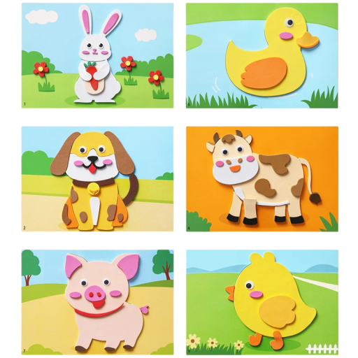 3D stickers voor het plakken volgens omtrek 6 stuks set kleurrijke creatieve schuimstickers huisdieren voor kinderen knutselen