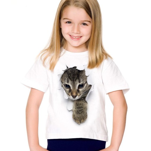 3D-T-Shirt für Mädchen mit einer Katze J605
