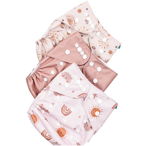 3er Set Stoffwindeln mit Tasche 3–15 kg Rosa Muster Ökologische Babywindeln PUL wasserdichter Druck Innenseite aus Wildleder Waschbar Wiederverwendbar
