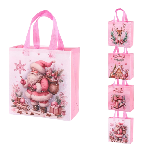 4 bucăți Pungi de cadou de Crăciun 23 x 22 x 11 cm Moș Crăciun Material textil netesut Pungă reutilizabilă cu motive de Crăciun