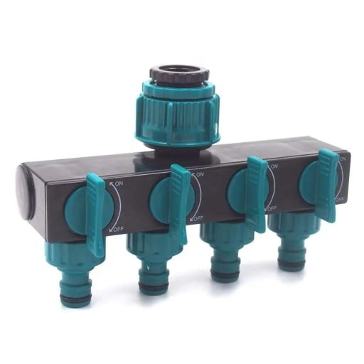 4-drożny dystrybutor wody ogrodowy adapter do wody zielono-czarny plastikowy rozdzielacz 1/2" 3/4" 1" zawór gwintowany do systemów