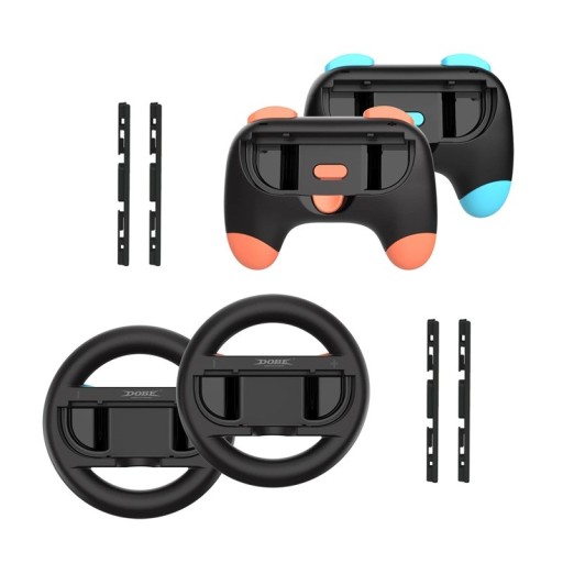 4-in-1 Racing Steering Wheels and Handles for Switch 1 and Switch 2 Game Controllers ABS Black-Orange-Blue for Racing Games