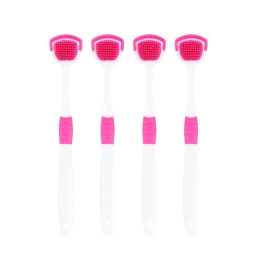 4 pcs grattoir à langue en silicone 18 cm Brosse à langue double face 2 en 1 Picots petits et grands Nettoyeur de langue pour l'hygiène