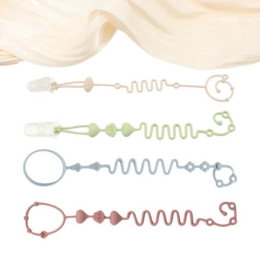 4 pcs Silicone Chain for Pacifiers and Toys Various Sizes and Colours For Hanging on Prams and Cots Secure Attachment of Bottles and Other Items