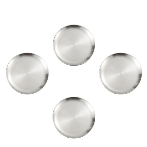 4 pièces d'assiettes en acier inoxydable 23 cm Assiettes de cuisine argentées assiettes rondes vaisselle de service pour plats principaux et usage quotidien