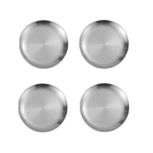 4 piezas de platos de acero inoxidable de 26 cm Platos de cocina plateados redondos utensilios de servicio para platos principales y comidas