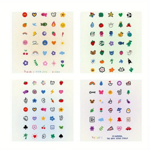 4 Sheets of Colourful Temporary Finger Tattoo Stickers Waterproof Small Children's Tattoos with Various Designs Long-Lasting Decoration