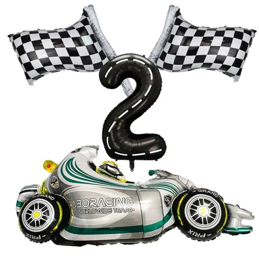 4 st Foliumballonger Racingmotiv Nummer 2 101,6 cm Formel 52 x 110 cm Flagga 50 x 60 cm Dekoration till barnkalas