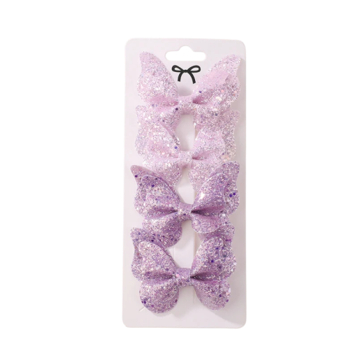 4 Stück Glitzernde Schmetterlingshaarnadeln Damen und Mädchen Glitzer Schleifen Moderne Süße Haarschmuck Kopfbedeckungen für Kinder Polyester