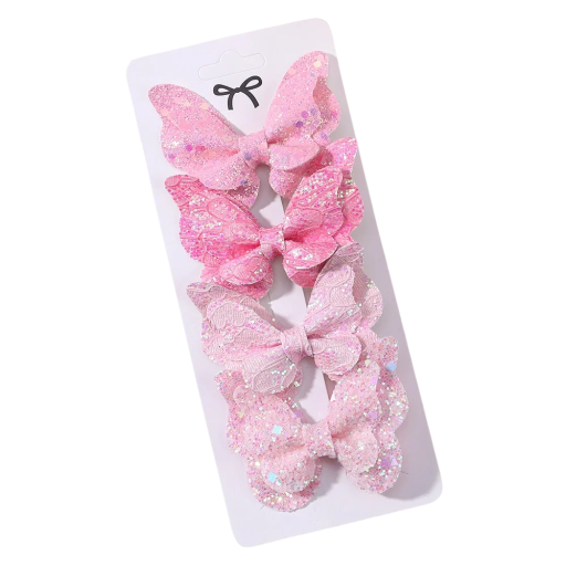 4 Stück Glitzernde Schmetterlingshaarnadeln Damen und Mädchen Glitzer Schleifen Moderne Süße Haarschmuck Kopfbedeckungen für Kinder Polyester