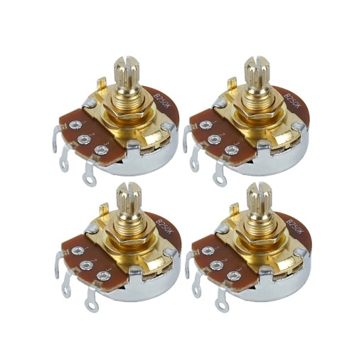 4 stuks B250K potentiometers met korte as voor elektrische gitaar Bedieningsknoppen voor toon en volume Nauwkeurige afstemming en soepele geluidsweergave