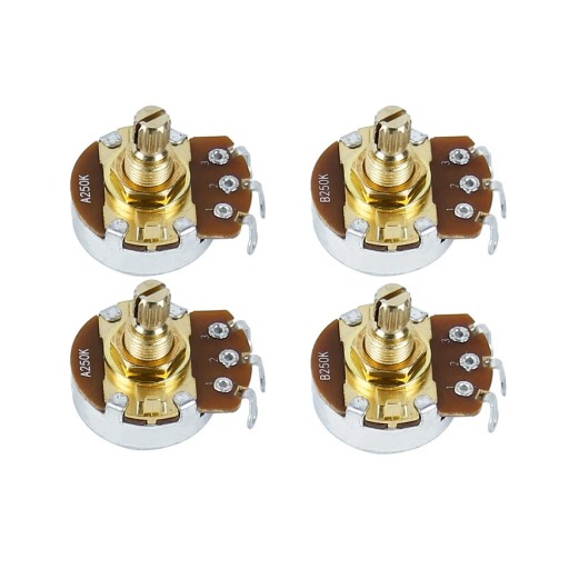 4 stuks potentiometers A500K en B500K met korte as voor elektrische gitaar Bedieningsknoppen voor toon en volume Gebalanceerde en heldere geluidsoverdracht