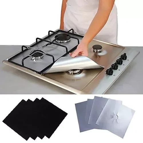 4 unidades de láminas protectoras de teflón para cocina de gas cuadradas 27×27 cm material de teflón para protección y fácil limpieza de la cocina
