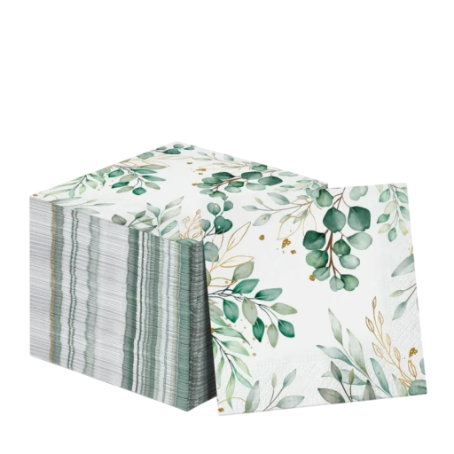 40 pz Tovaglioli di carta 33 x 33 cm Bambù 2 strati Foglie di eucalipto con dettagli dorati Decorazione festiva per la tavola