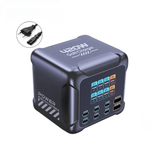 420W GaN σταθμός φόρτισης 6 θυρών USB-C και USB-A με ψηφιακή οθόνη 94 x 88 x 87 mm Γραφειακός ταχυφορτιστής για MacBook iPhone Samsung ΕΕ