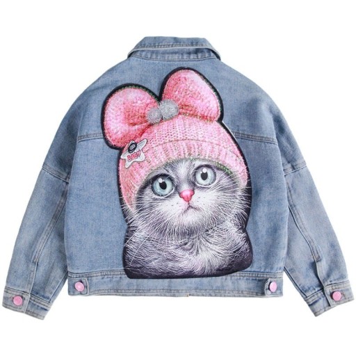 Jeansjacka för tjejer med katt