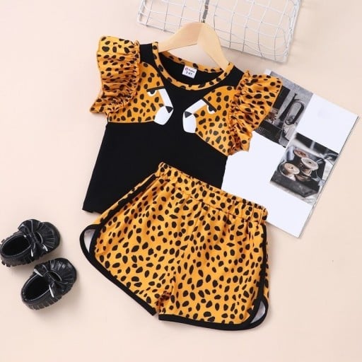 Leopard t-shirt och shorts för flickor L1515