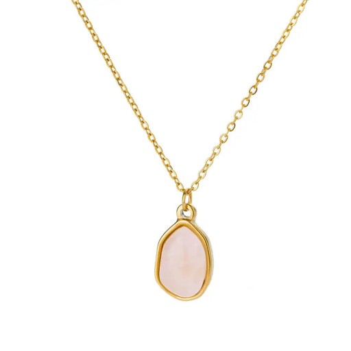 45 cm Gold Coloured Necklace with Colourful Opal-Like Stone Irregular Pendant Fine Chain Classic Chain
