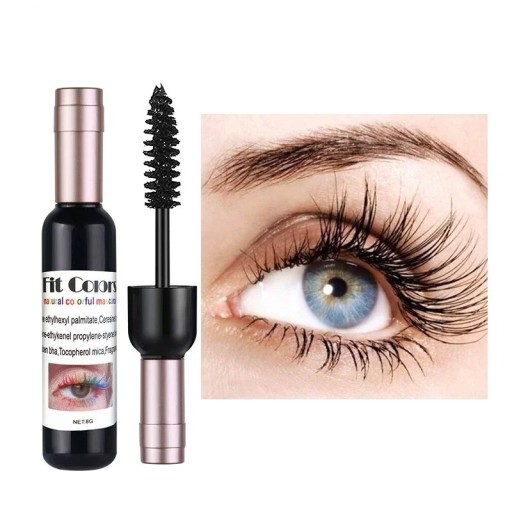 4D-kleurige mascara in de vorm van een wijnfles. Waterproof mascara in felle kleuren.