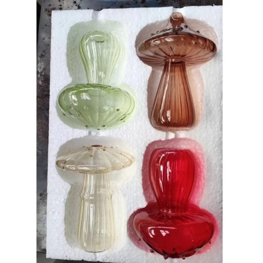 4er Set Dekovasen aus Glas 11–12 cm Farbenfrohe Designervasen in Schwammform für Trockenblumen Tischdeko