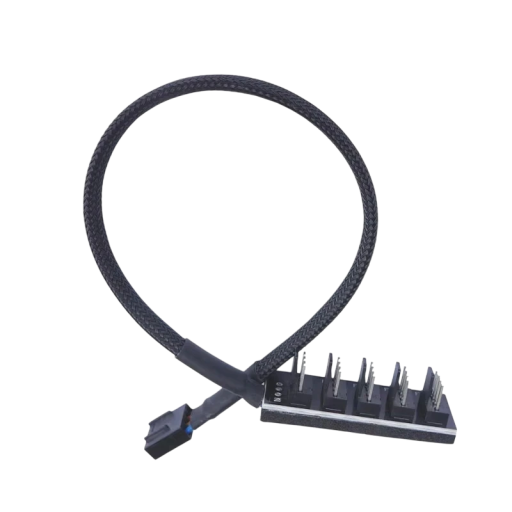 4pinový ventilátorový rozbočovač 1 na 5 s 33cm textilním kabelem pro PC chlazení 40,5 cm Adaptér pro CPU ventilátor a 4 ventilátory
