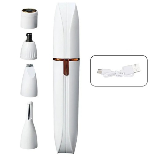 4v1 Rasoio Elettrico Ricaricabile Rifinitore Multifunzionale 4 Testine Intercambiabili Depilatore Lavabile Ricarica USB Regolazione Naso, Sopracciglia, Capelli