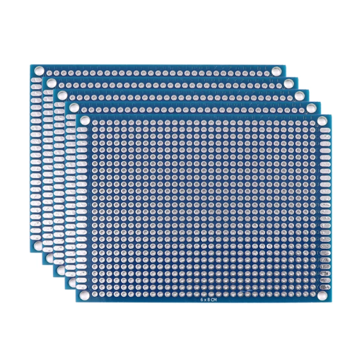 5 db kétszínű univerzális PCB nyomtatott áramkör lapkák 6 x 8 cm Prototípus lap 2,54 mm Furatszélesség Elektronikus projektek