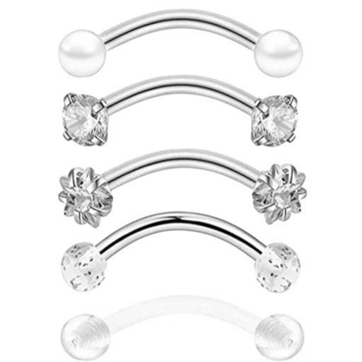 5 kappaletta Kristalliset kulmakarvapiikit 1,2 × 8 × 3 mm Ruostumaton teräs kukalla Kaarevat korut