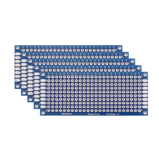 5 kpl prototyyppilevyjä 3 x 7 cm Kaksoispuoleiset yleiset PCB-levyt juottamiseen DIY elektroniikkaprojekteihin ja piirikokeiluihin
