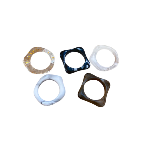 5 pcs Resin Rings Irregular Shapes Blue Marble Set Acrylic Travel Rings for Women Aesthetic Fashion Accessory