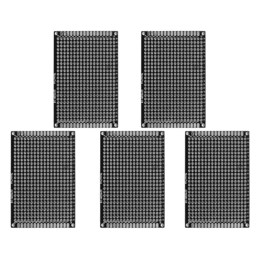 5 stk. Dobbelt-sidede universelle prototypekredse 5 x 7 cm Sorte PCB Hulafstand 2,54 mm Tykkelse 1,6 mm DIY elektroniske projekter
