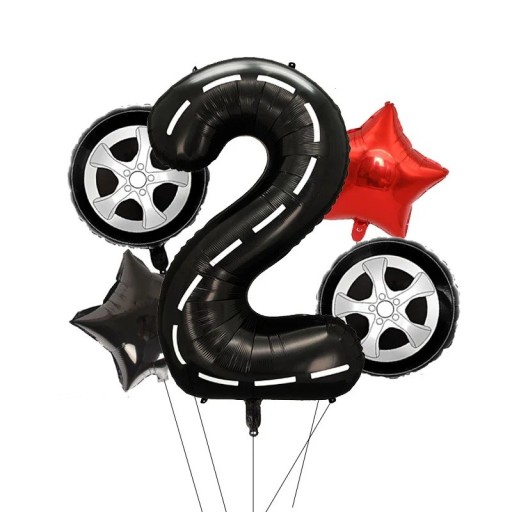 5 unidades Globos de Foil Motivo de Carreras Número 2 Estrellas y Neumáticos Decoración de Fiesta para Cumpleaños de Niños Tema Automovilístico
