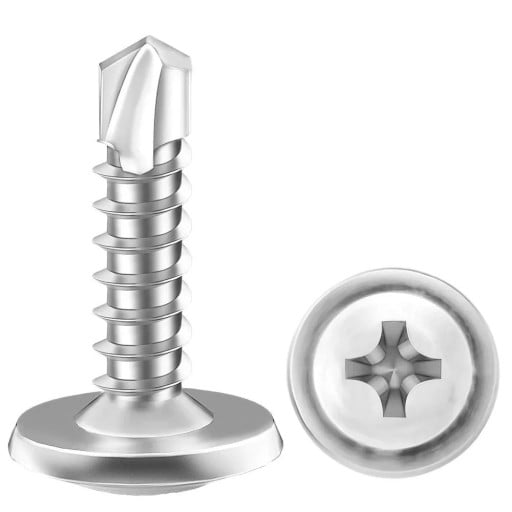 50 ks Samovrtné šrouby s kulatou hlavou  4,2 × 16 mm křížová drážka stříbrná barva pro spojování kovu a dřeva bez předvrtání