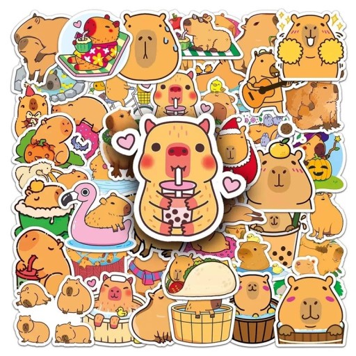 50 pcs Autocollants Capybara Mix de designs Autocollants mignons avec des capybaras Autocollants décoratifs pour cahier ordinateur bouteille téléphone
