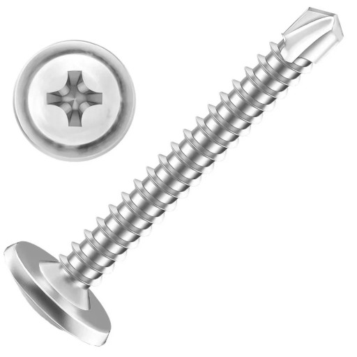 50 stk. Selvborede skruer med rund hoved 4,2 × 32 mm krydsspor sølvfarve til fast forbindelse af metal- og træelementer