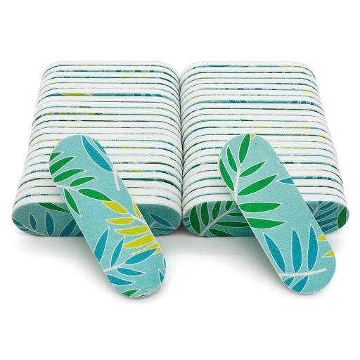 50 Stück Nagelfeilen 6 x 1,9 cm Tropisches Blattmotiv Schleifpapier EVA-Schwämmchen Mini-Einwegfeilen Maniküre Pediküre