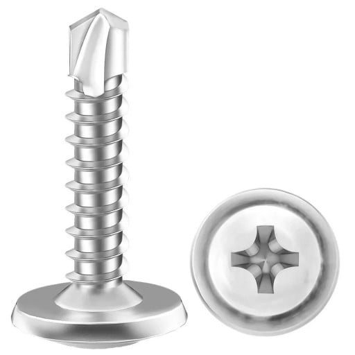50 Stück Selbstbohrende Schrauben mit runder Kopf 4,2 × 19 mm Kreuzschlitz silberne Farbe für die Verbindung von Metall- und Holzteilen