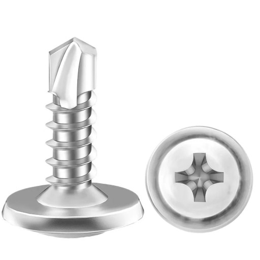 50 sztuk Wkrętów samowiercących z okrągłą główką 4,2 × 13 mm z rowkiem krzyżowym w kolorze srebrnym do mocowania materiałów metalowych i drewnianych