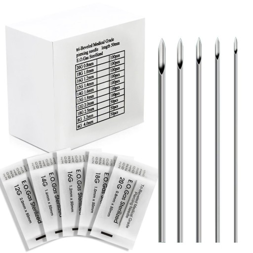 50 unidades de agujas para piercing 18 G de acero inoxidable quirúrgico Agujas desechables para piercing para uso profesional