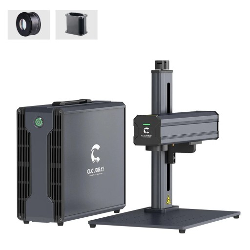50 W kuitulaser LightBurn-ohjelmistolla, 200 x 200 mm työalueella ja 45-170 kHz taajuudella ilmavälytyksellä