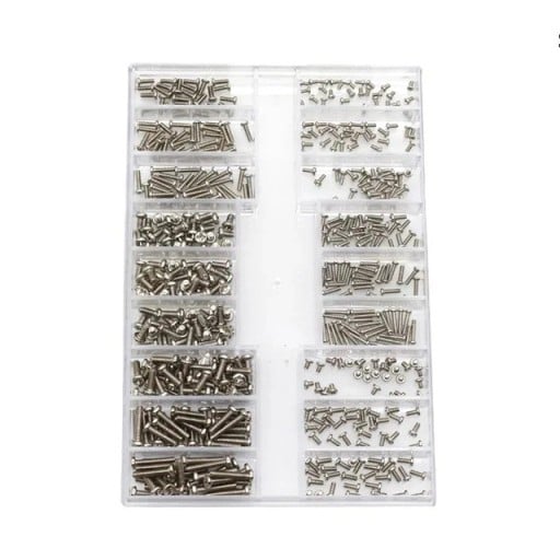 500 ks mini šroubky kulatá hlava nerezové provedení 1.2–2.0 mm stříbrná sada pro opravu notebooku, mobilu a brýlí