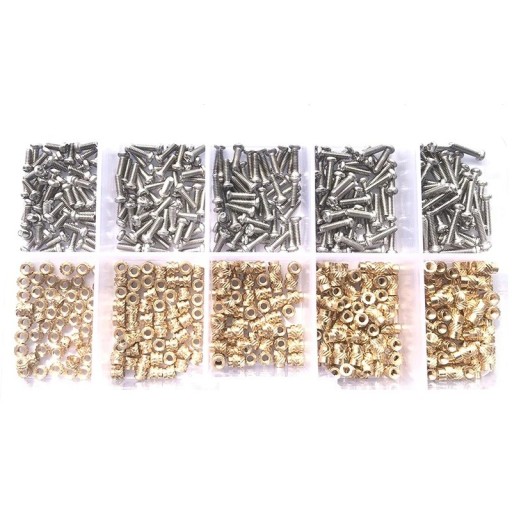 500 ks sada šroubů a matic M2 různé délky 3–10 mm kovové provedení stříbrná a zlatá barva pro montáž elektroniky