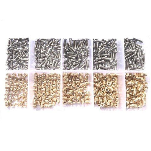500 ks sada šroubů a matic M2 různé délky 3,2–10 mm kovové provedení stříbrná a zlatá barva pro spojování drobných dílů