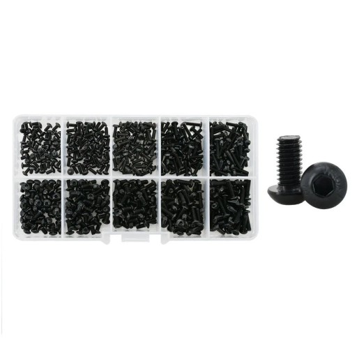 500 ks sada šroubů M2 a M2.5 kulatá hlava 10.9 grade legovaná ocel černá barva různé velikosti pro montážní použití