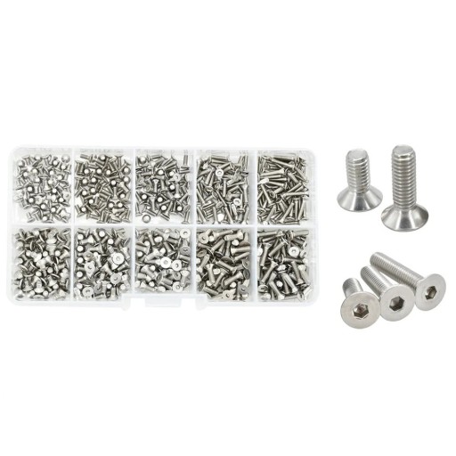500 ks sada šroubů M2 a M2.5 plochá hlava nerezová ocel stříbrná barva různé velikosti pro přesné montážní použití