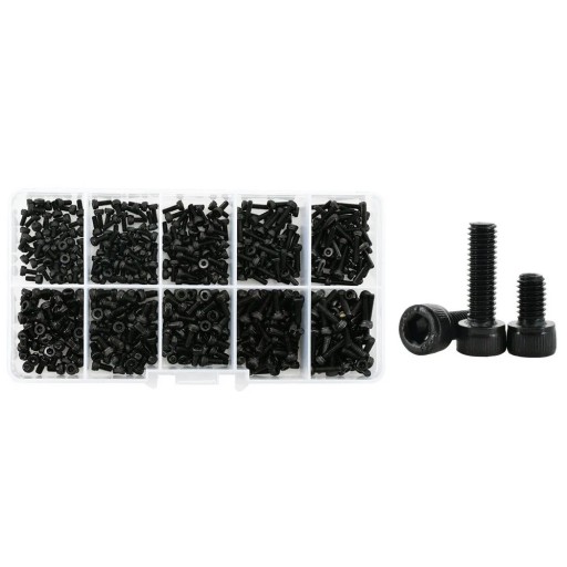 500 ks sada šroubů M2 a M2.5 válcová hlava 12.9 grade legovaná ocel černá barva různé velikosti pro přesné montáže