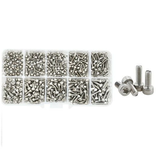 500 stk. sæt af skruer M2 og M2.5 med cylindrisk hoved i rustfrit stål sølvfarve forskellige længder 3–10 mm til præcise monteringsopgaver