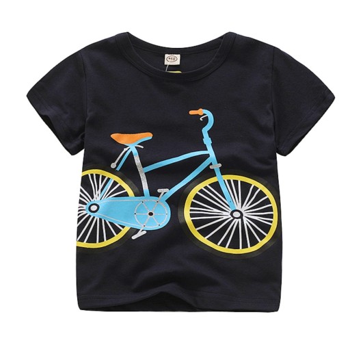 Pojk T-shirt med cykeltryck - Svart