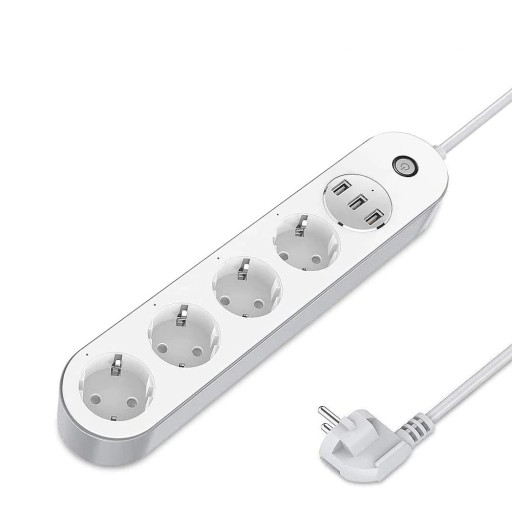 Smart förlängningssladd med strömbrytare 4x uttag, 3x USB 1,5 m