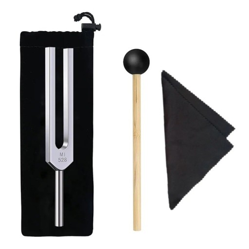 528Hz Aluminium Tuning Fork Sound Therapy Meditation Tool for Healing with Vibrations, Hammer, Velvet Bag and Cleaning Cloth